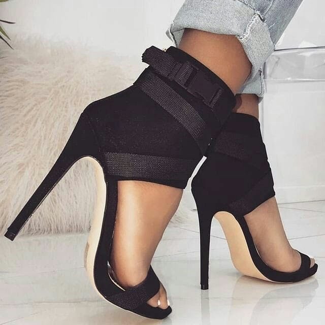 Sexy Black Ankle strap leather High Heel