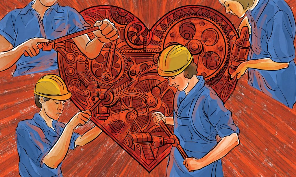 women at work; fixing the heart.