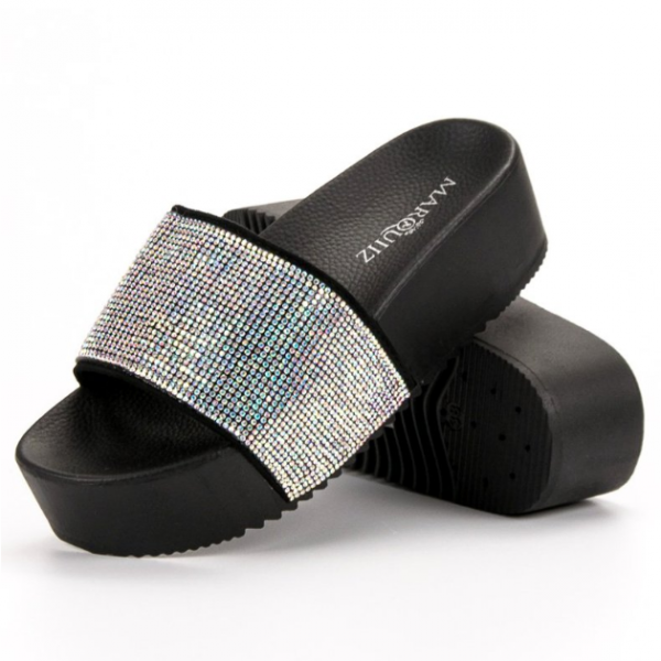 Black wedge sandals with glitter